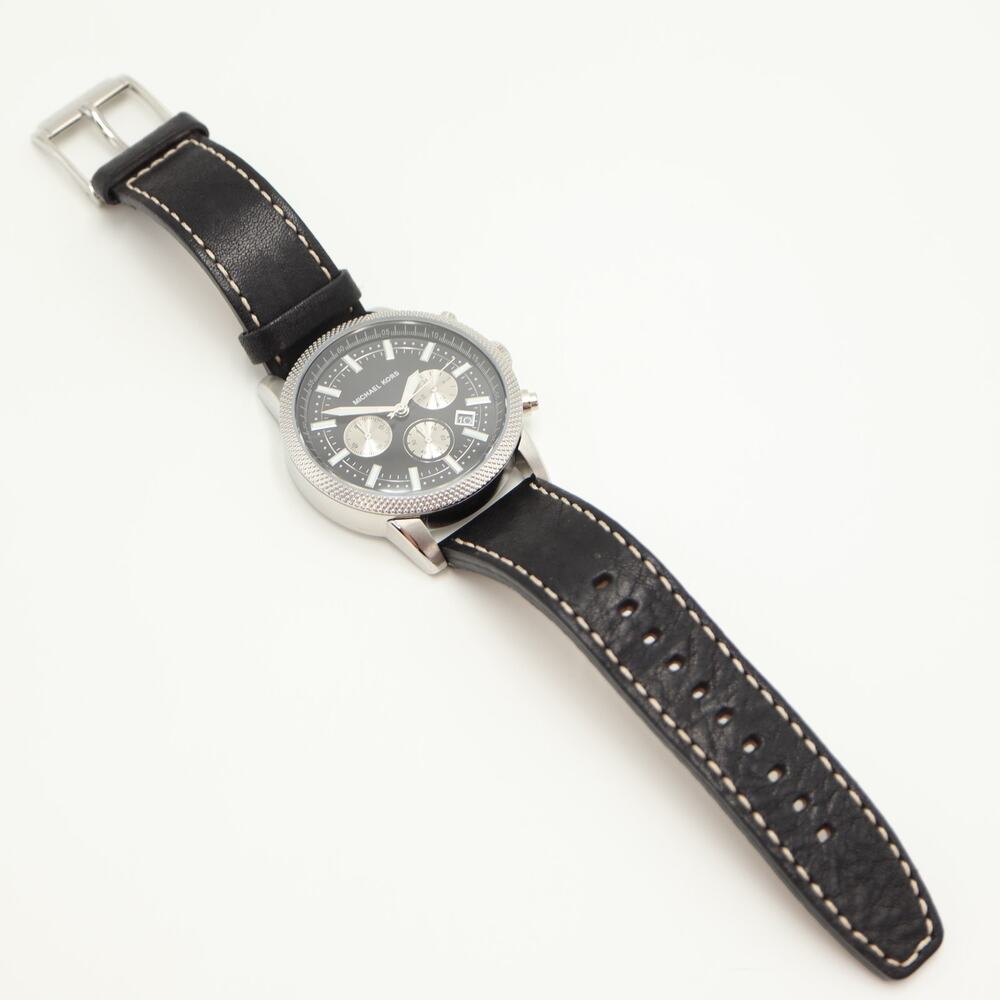 Michael Kors Gage Men's 43mm Chronograph Watch MK8310 Black Leather New Battery - Picture 9 of 11